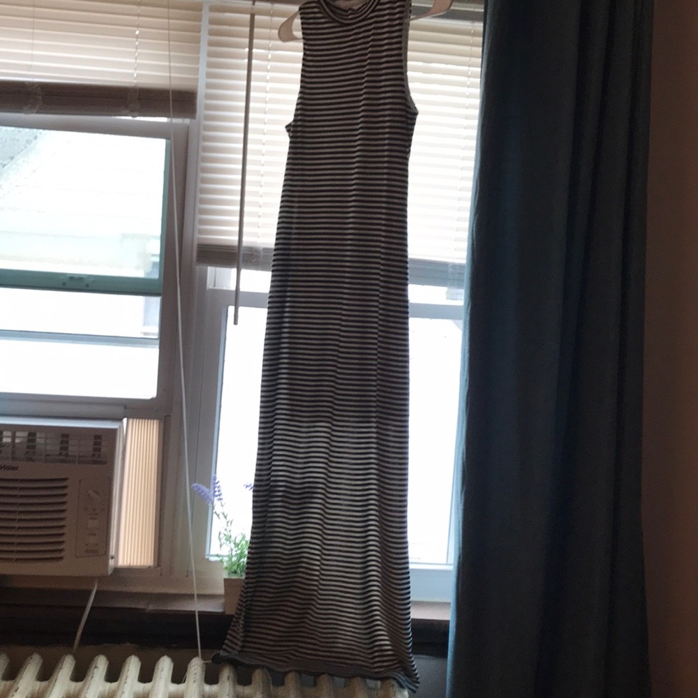 black and white horizontal stripe maxi dress